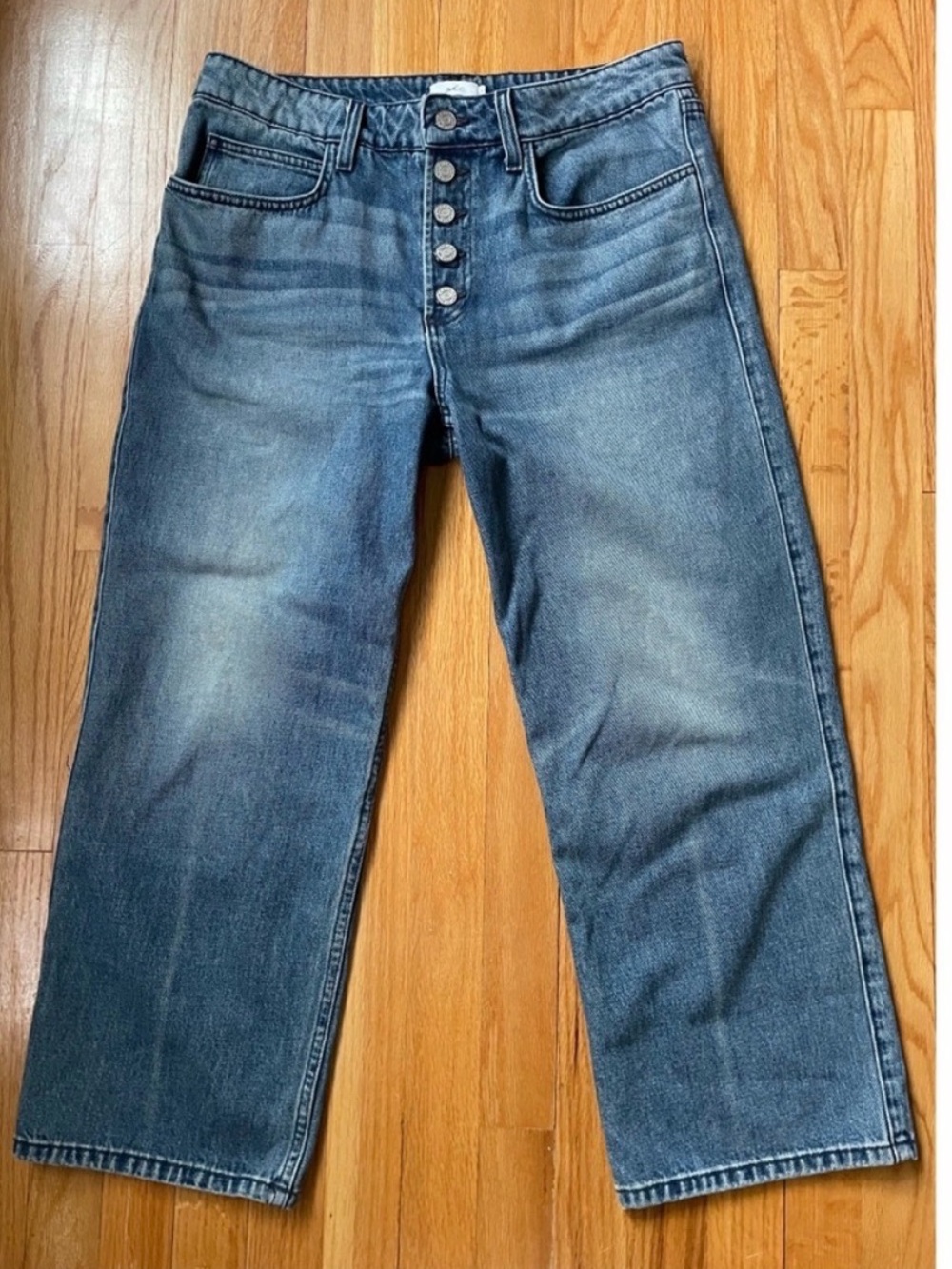 ALC Button Fly Cropped Wide Leg Medium Wash Jeans Womens 10 - Picture 2 of 5
